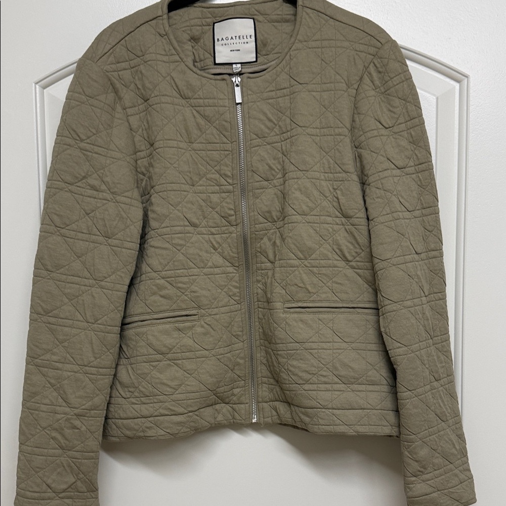Bagatelle Tan/Olive Quilted Bomber Jacket